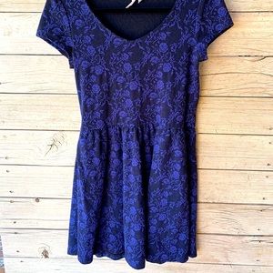 Frenchi Purple Floral Dress SzL Cotton Stretch